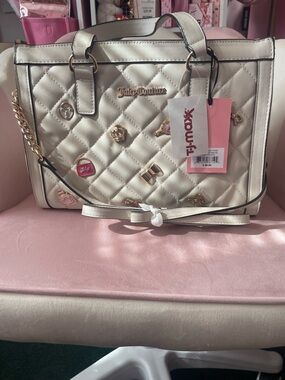 Juicy Couture Cream Quilted Satchel with Gold Charm Accents